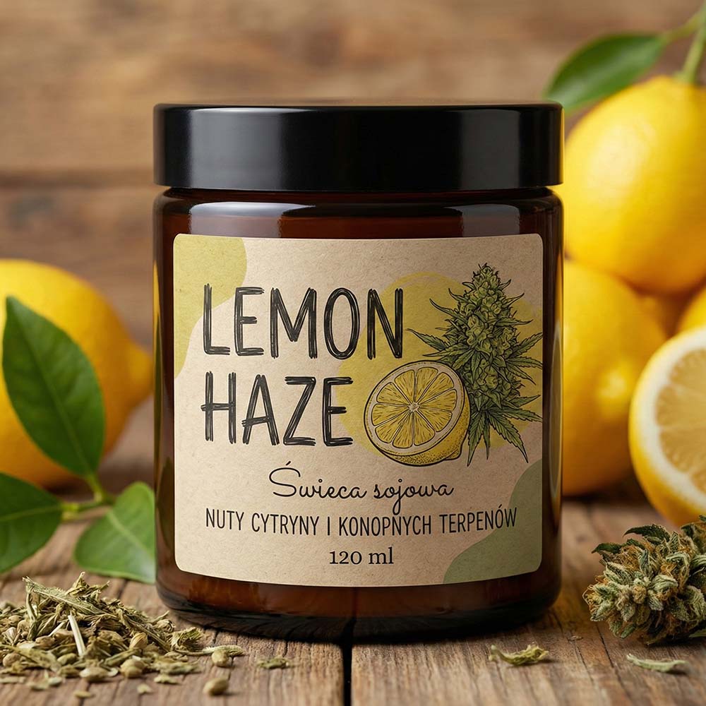 ŚWIECA SOJOWA LEMON HAZE KONOPNA NATURALNA CYTRUSOWA