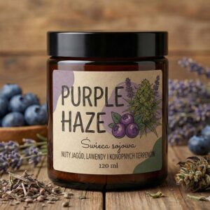 ŚWIECA SOJOWA PURPLE HAZE KONOPNA NATURALNA JAGODOWA